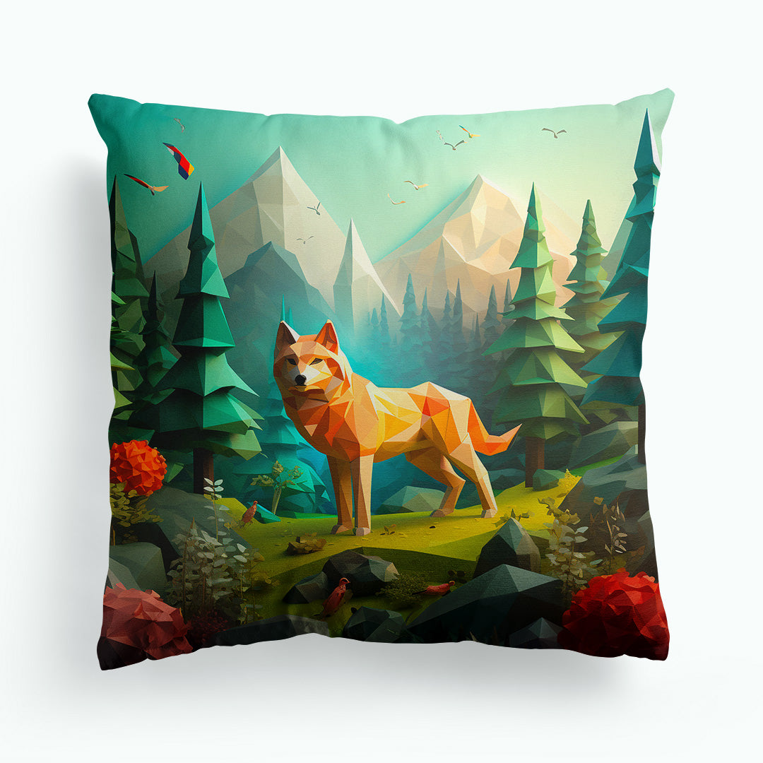 Fox in the Forest Low Poly Cushion