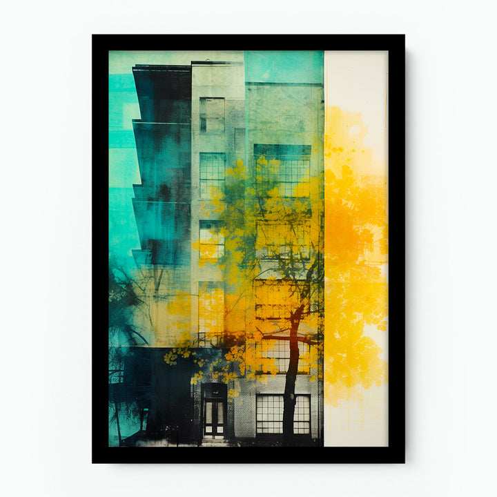 Colourful Building Nature Blue and Gold Anthotype Poster