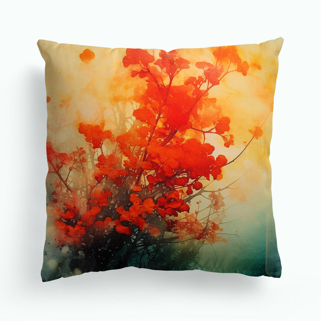 Colourful Flowers Red Anthotype Cushion