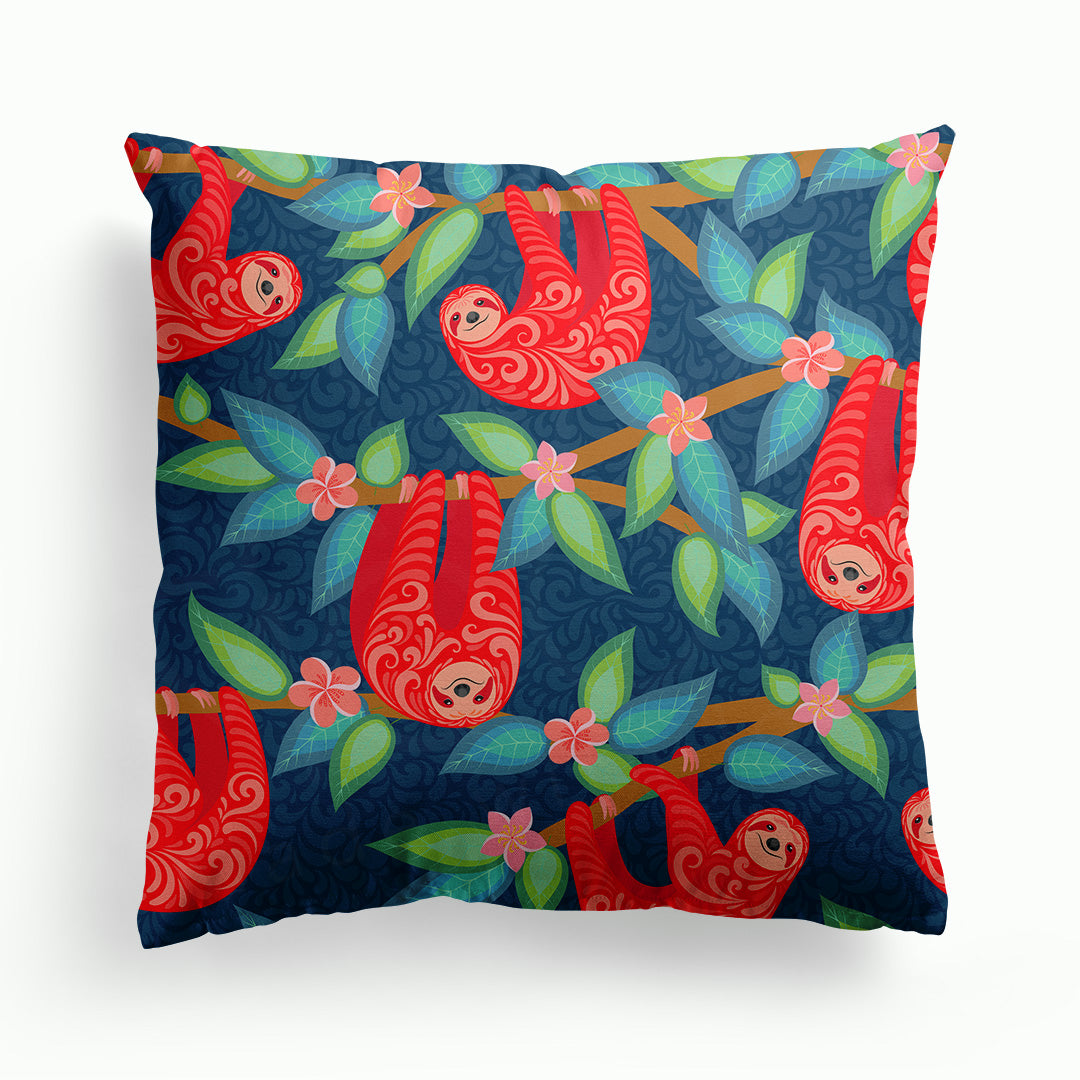 Sloths Red Pattern Cushion