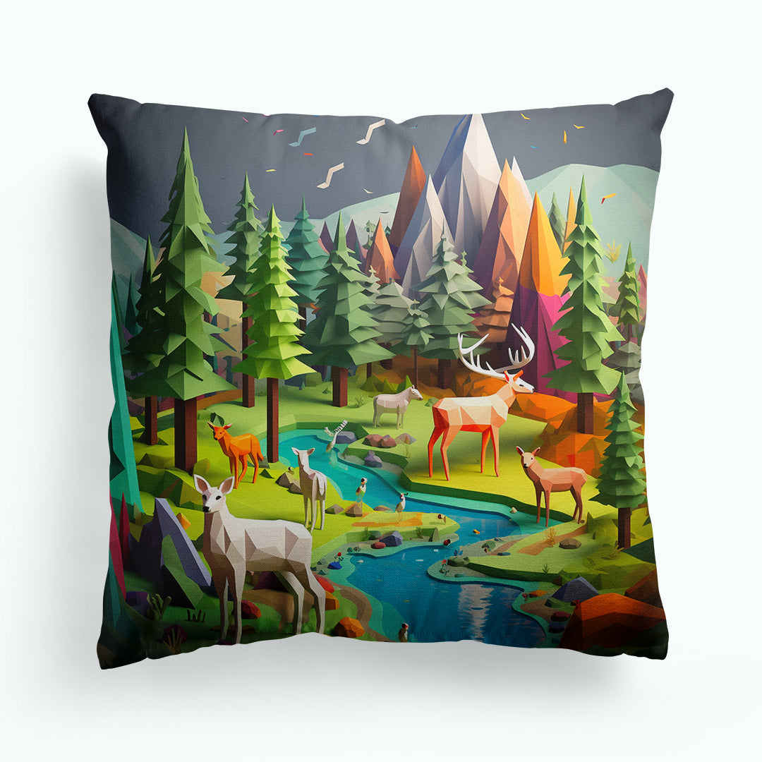 Animals in the Forest Low Poly Cushion
