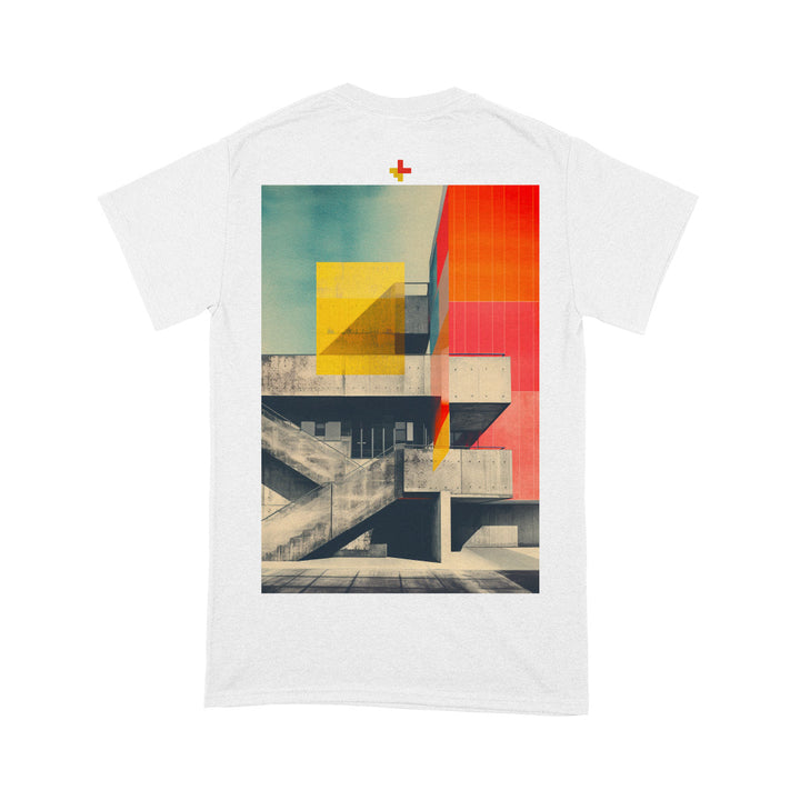 Brutalist Building Red and Yellow White T-Shirt