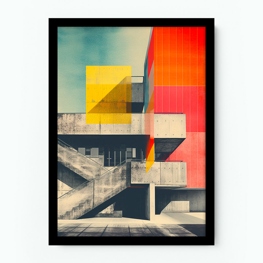 Brutalist Building Red and Yellow Anthotype Poster