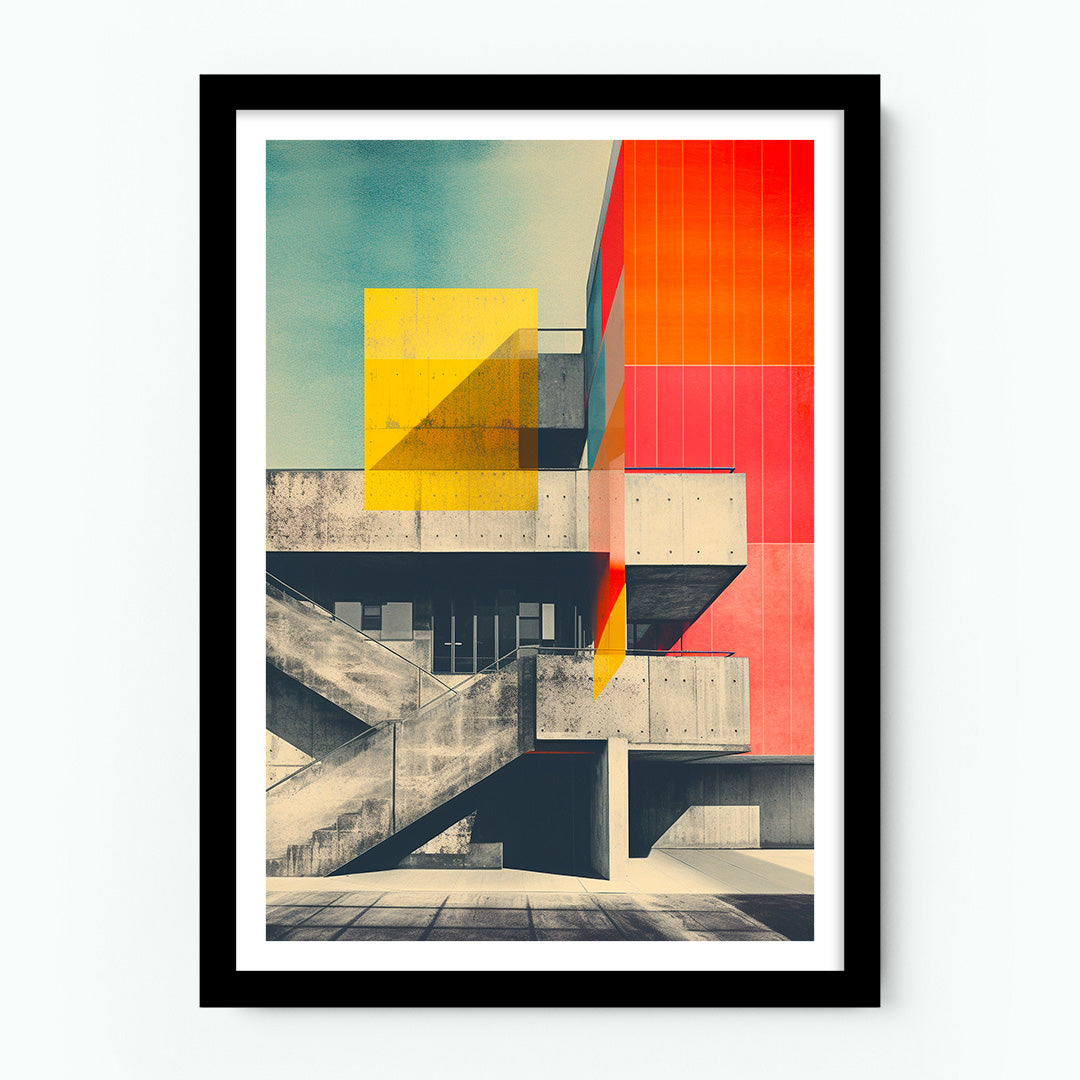 Brutalist Building Red and Yellow Anthotype Poster