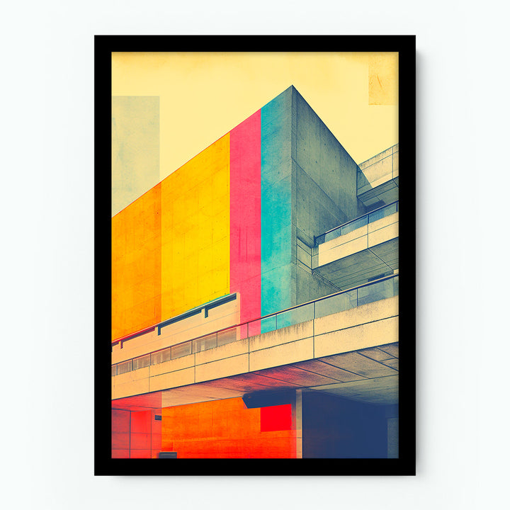 Brutalist Building Orange Pink Blue Anthotype Poster