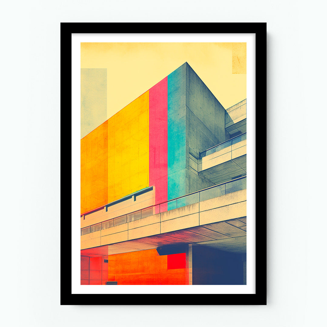 Brutalist Building Orange Pink Blue Anthotype Poster