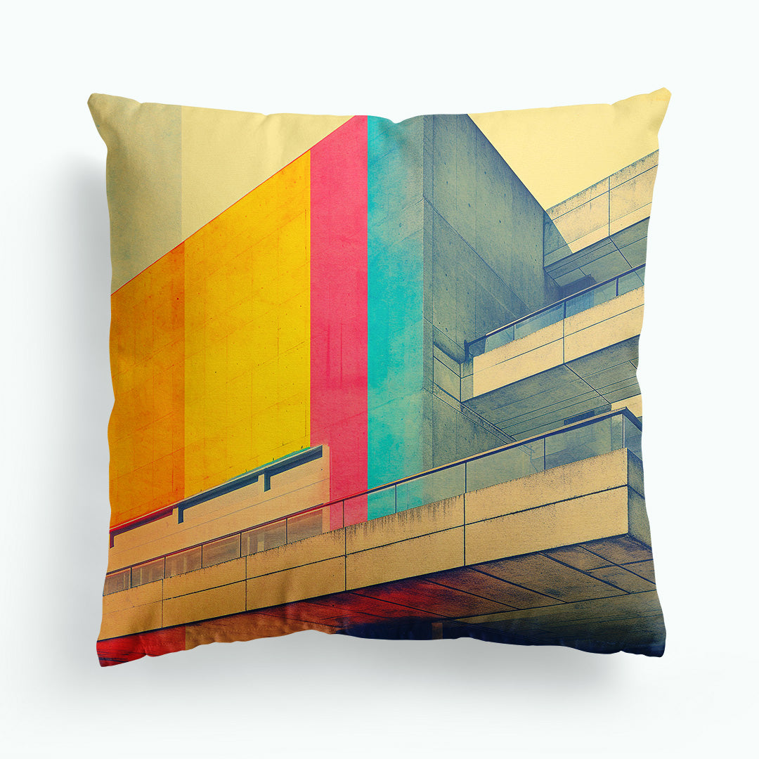 Brutalist Building Orange, Pink & Blue Anthotype Cushion