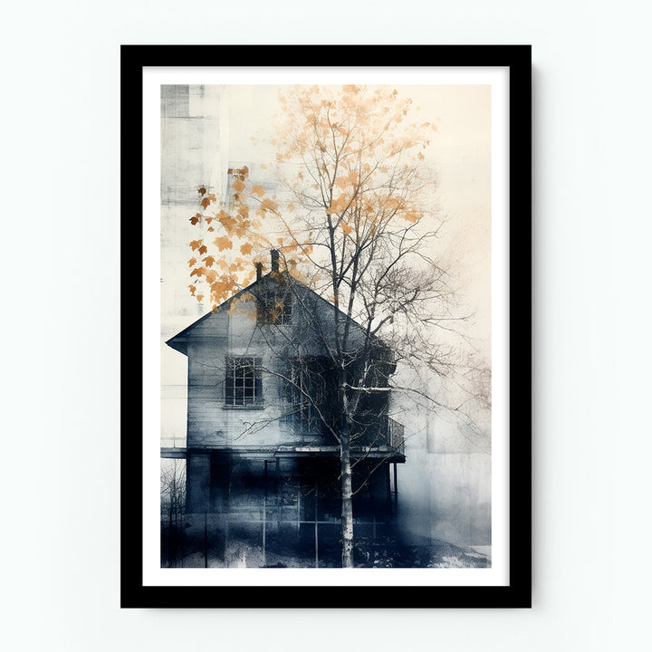 Blue Building and Golden Trees Anthotype Poster
