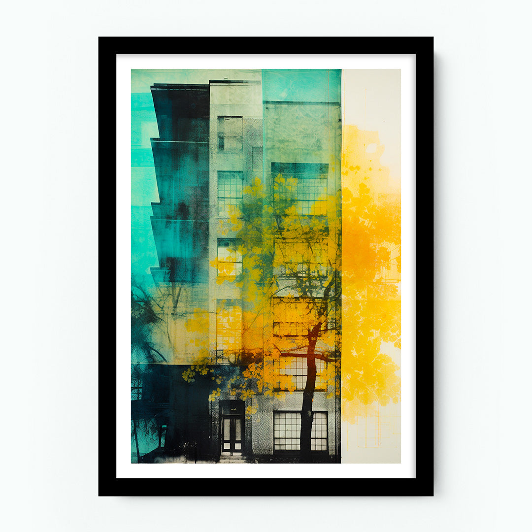 Colourful Building Nature Blue and Gold Anthotype Poster