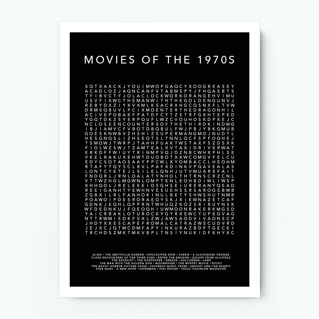 Movies of the 1970s Word Search Poster