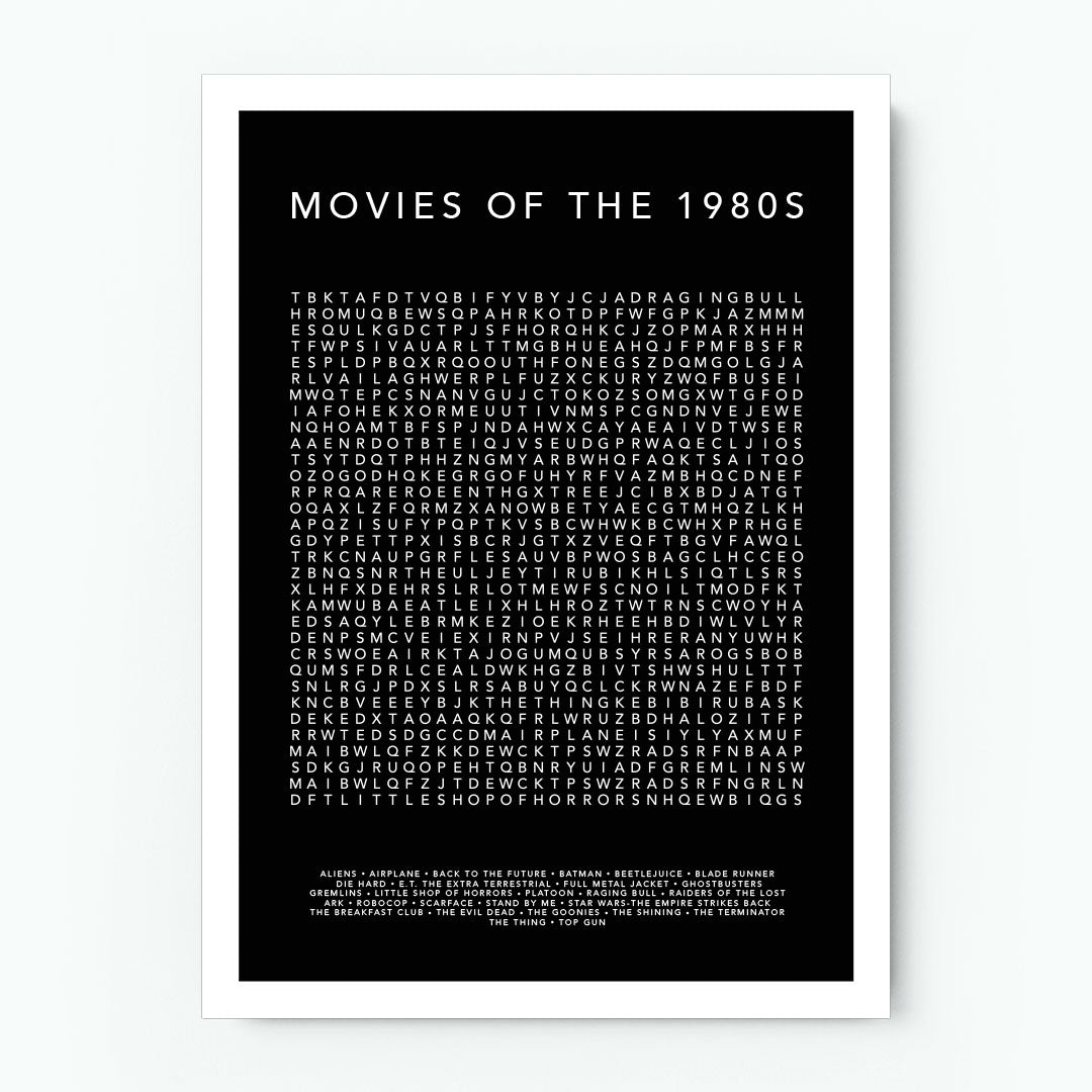 Movies of the 1980s Word Search Poster