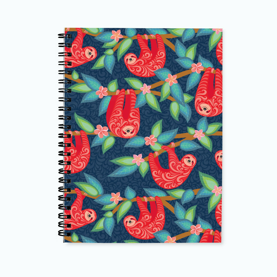 Sloths Red Pattern Spiral Notebook